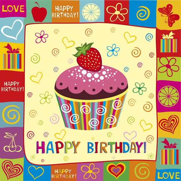 diseño de tarjeta de felicitación de cumpleaños de dibujos animados tortas
