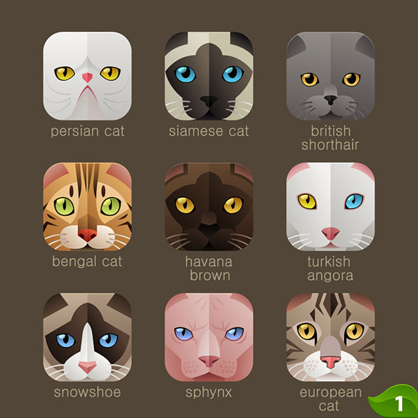 Los iconos avatar de gato de la historieta