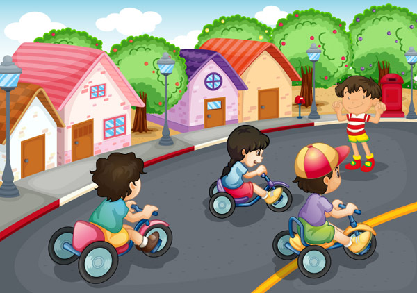 corrida de bicicleta de criança dos desenhos animados
