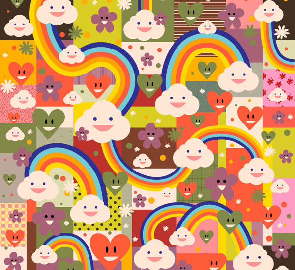 Cartoon Clouds Rainbow Love Background