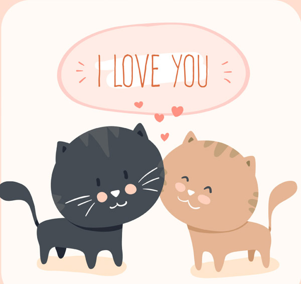 dessin animé couples chats