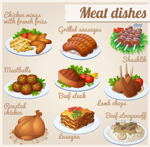 dessin animé les plats de viande