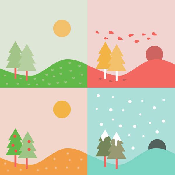 dibujos animados de cuatro árboles de temporadas