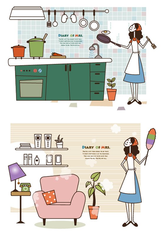 bande dessinée illustration de cuisinier femme au foyer