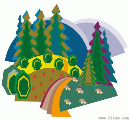 Cartoon Mountain Trees