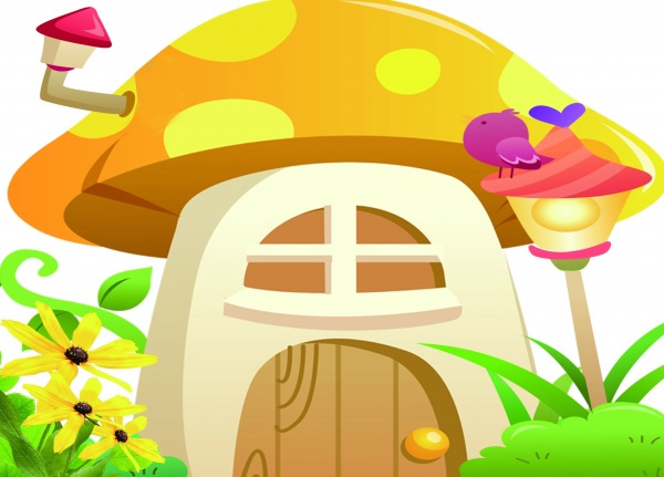 Cartoon Mushroom Hut Psd Material