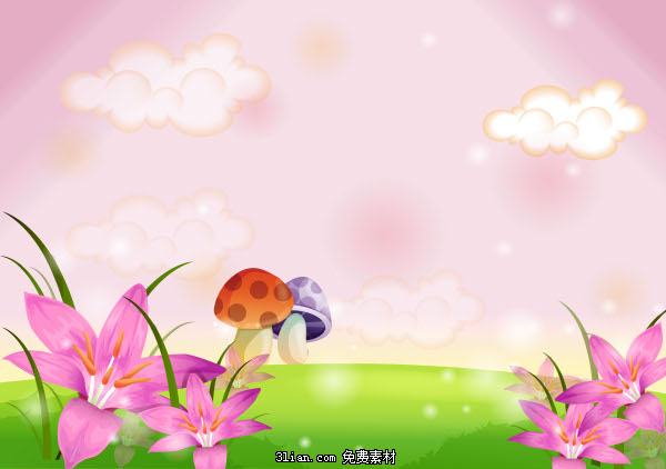 Cartoon Mushrooms And Lily Sliding Door Design Psd Layered  Material-background Psd Stuff-free Psd Free Download