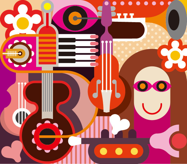 ilustração de instrumentos de música dos desenhos animados