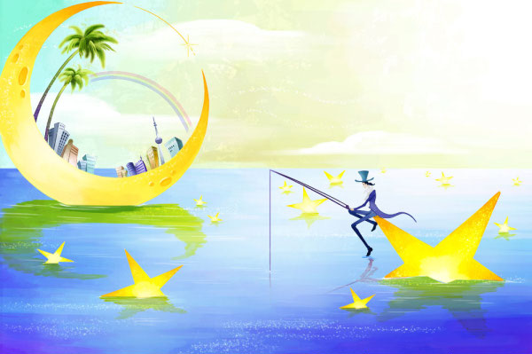 Cartoon Painted Scenes Of Summer Psd Layered Template
