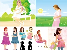 漫画の草の図を座っている妊娠中の女性