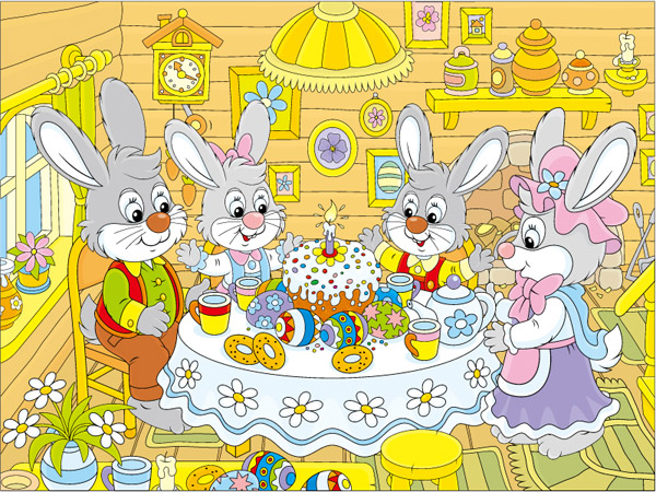 Ilustración de casa de conejo de dibujos animados