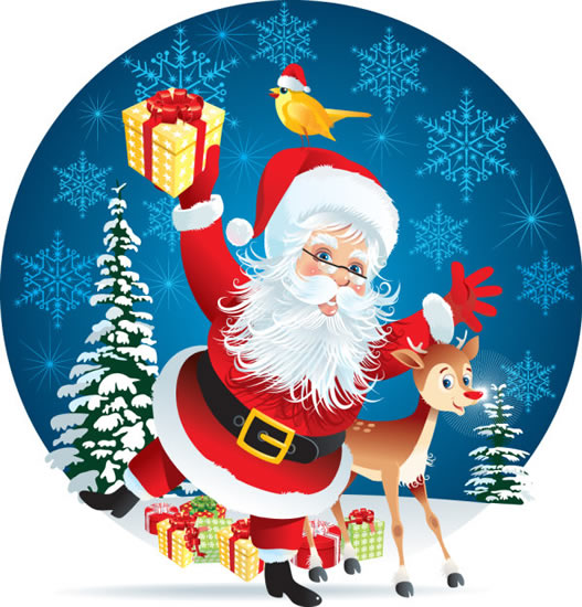 Cartoon Santa Claus Snow Deer