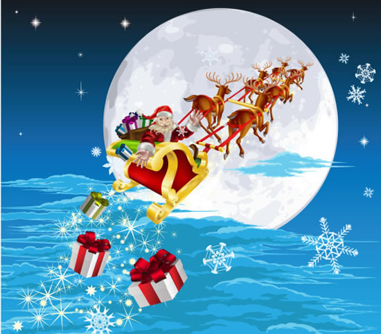 Cartoon Santa Gifts Christmas Sleigh