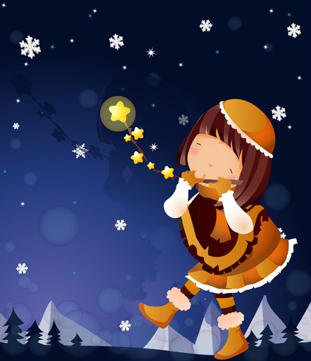 gadis kartun kepingan salju Natal