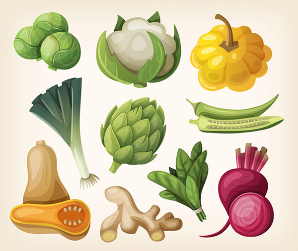 desenho animado estilo de legumes