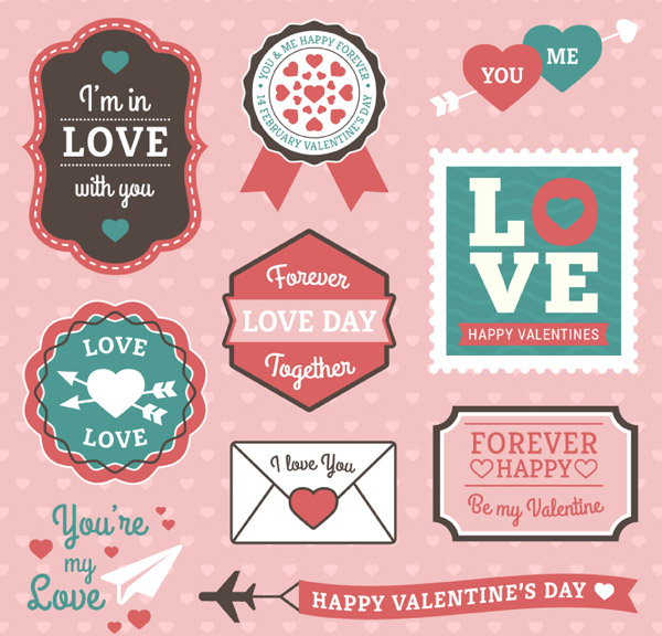Etiquetas de San Valentín de dibujos animados