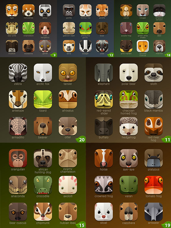 ícones de animais avatar celular