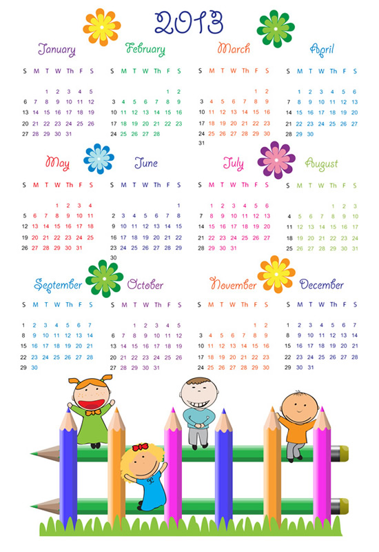 modello del calendario dei bambini
