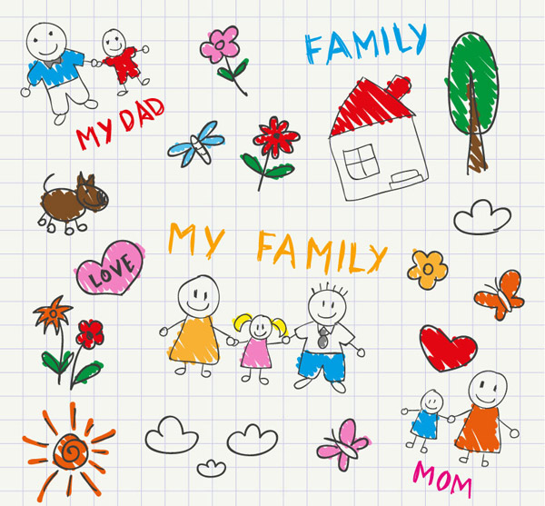 anak-anak s tangan dicat keluarga ilustrasi