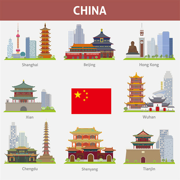 China Famous City Landmarks Icon