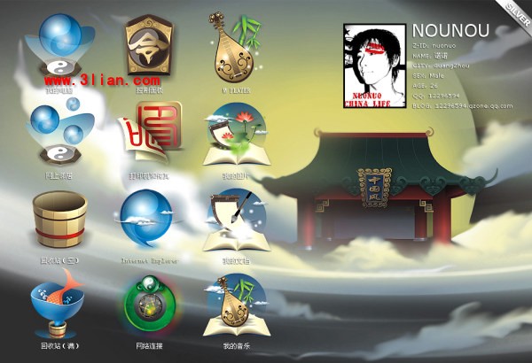 Chiński styl ikon na pulpicie komputera