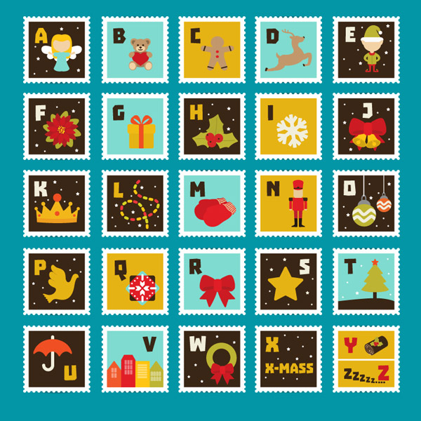Рождественские марки алфавит