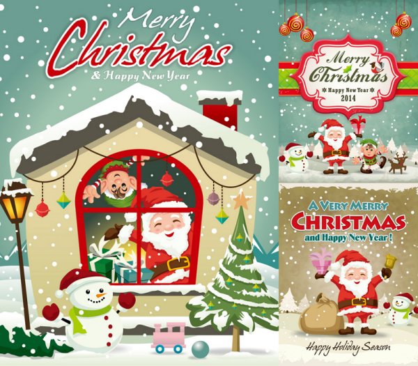 Christmas Cottage Santa Illustration