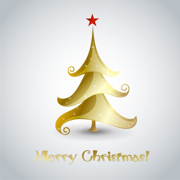 Ilustración de árbol de Navidad de oro cinco estrellas de punta
