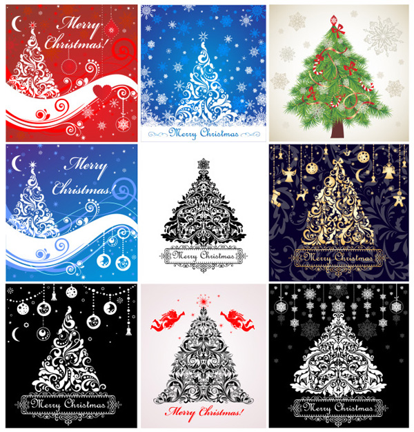 árbol de Navidad tarjetas de patrón