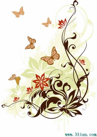 Kelebekler ile klasik çiçek desenli