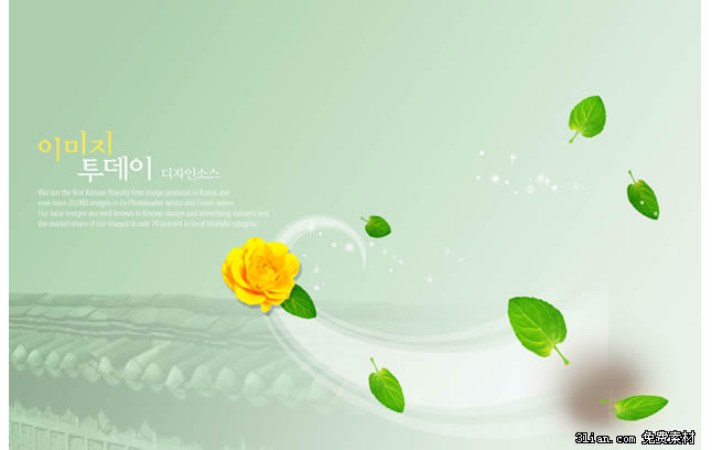 Classic Wall Flowers Green Leaf Background Psd Material