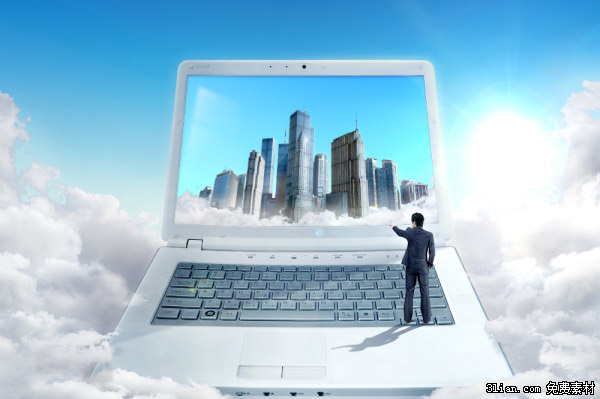 Cloud business notebook technologii psd warstwami materiału