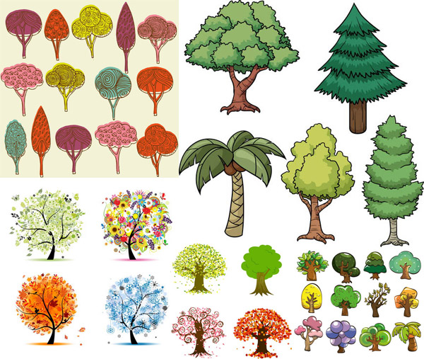 árboles del coco creativo y pinos