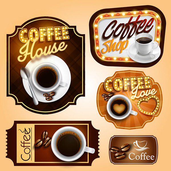 تصميم بطاقة عنونة تسميات القهوة