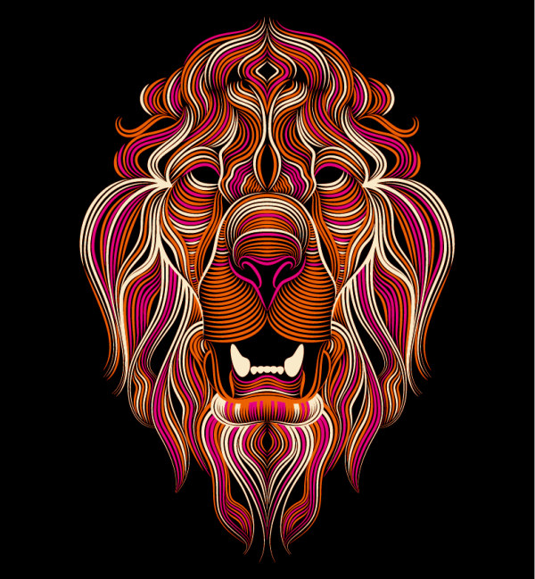 lignes colorées lion