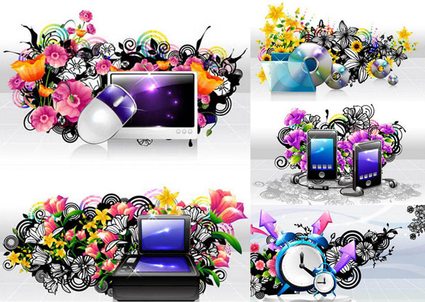 reloj de pantalla de ratón de Creative flores