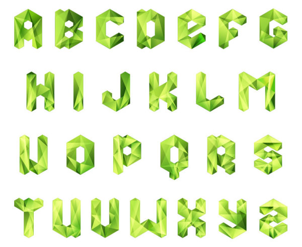 zielony kryształ litery