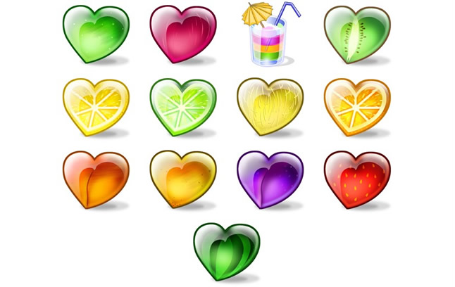 Crystal Heart Shaped Fruit Icons