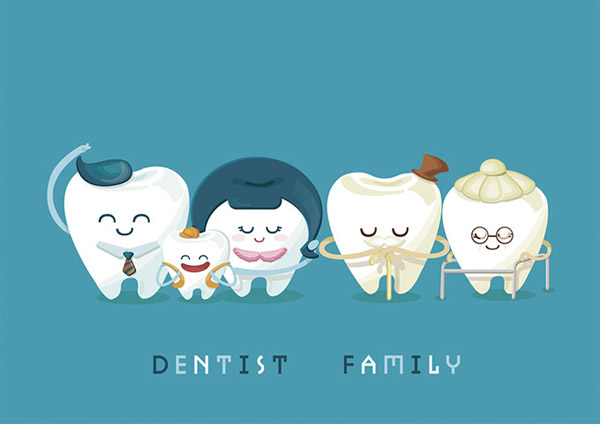 famille de dents dessin animé mignon