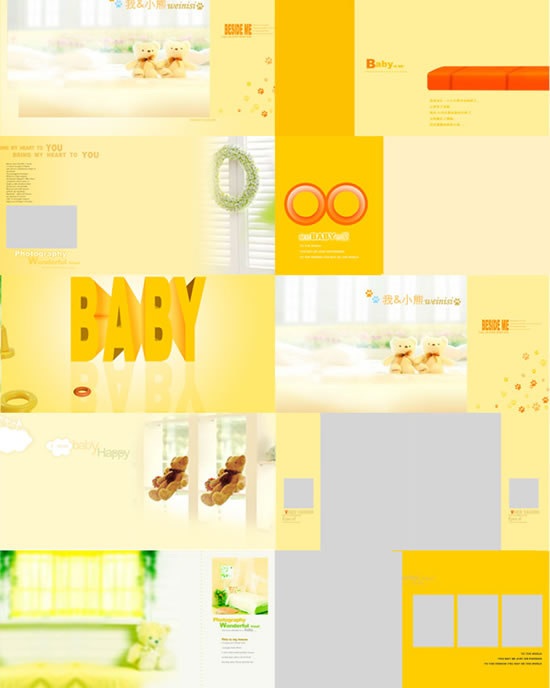 Cute Little Bear Yellow Album Background Psd Template
