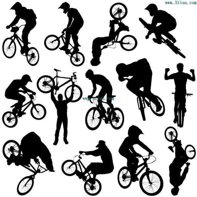 Siluetta della gente in bicicletta