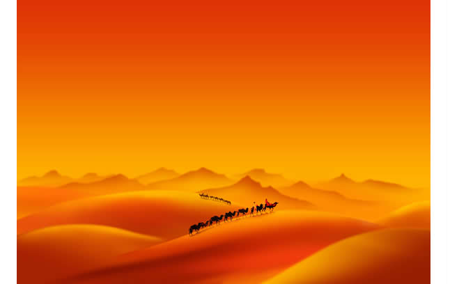 Caravane de chameaux du désert psd