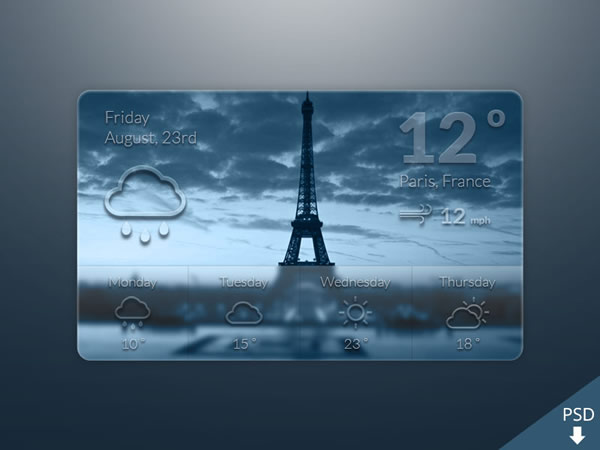 에펠 타워 날씨 인터페이스 디자인 psd 자료