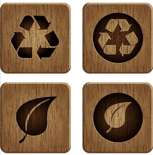 ícones de madeira ambientalmente amigáveis
