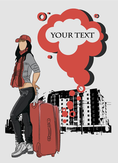 ilustracja moda dziewczyna sylwetka walizka