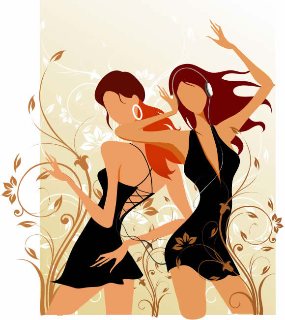 ファッションの女性と踊るパターン背景