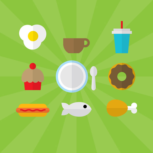 ícones de comida plana