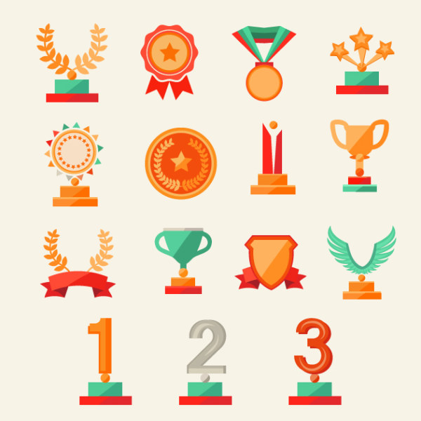 Flat Style Trophies Medals
