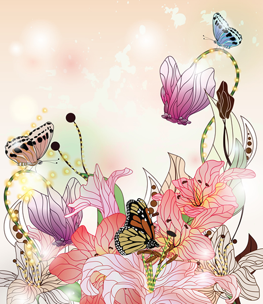ilustrasi kupu-kupu bunga