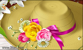 fleurs et chapeau psd en couches de matériau